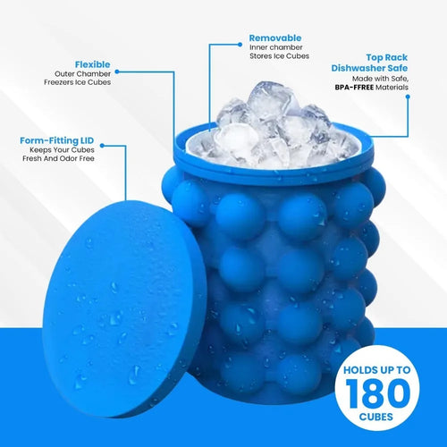 Ice Cube Mold 2 in 1 Ice Trays Large Silicone Ice Bucket Portable Frozen Drink Maker for Whiskey Beer Kitchen Tools